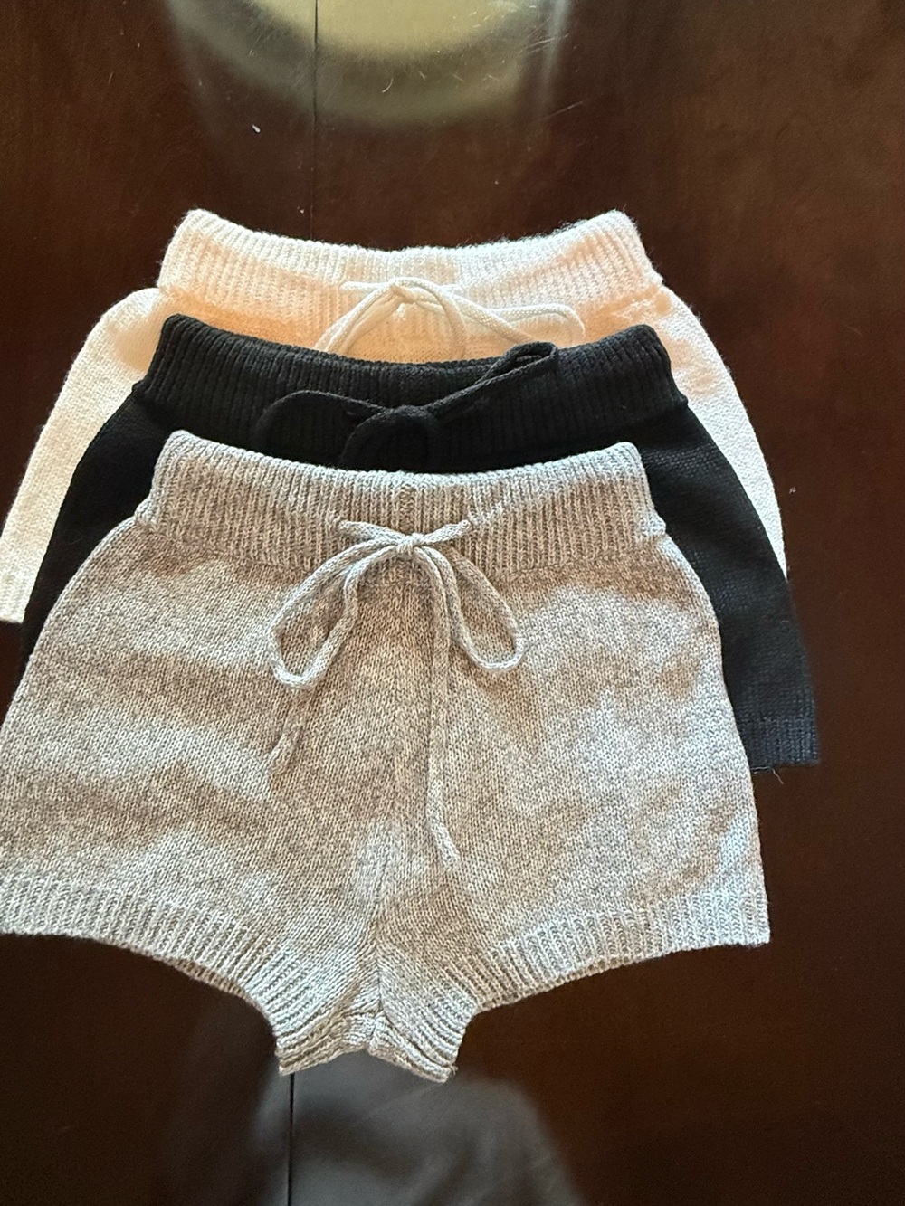 Cozy Knit Drawstring Shorts Trio - Grey, Black, White - M